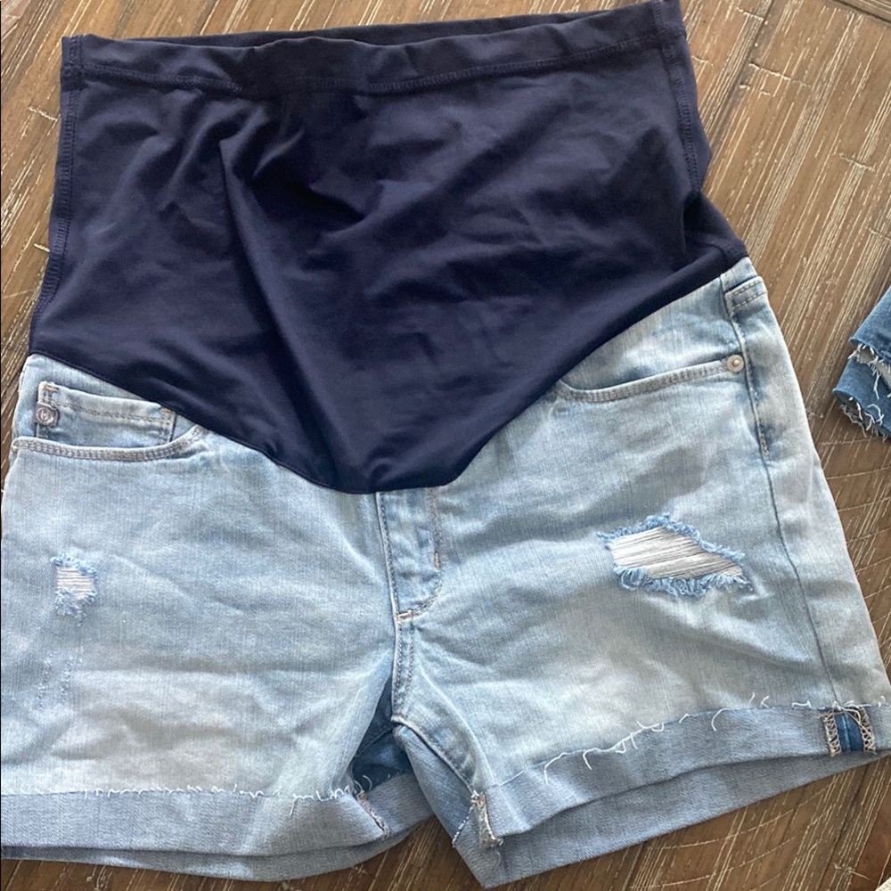 Women's Blue Denim Maternity Shorts